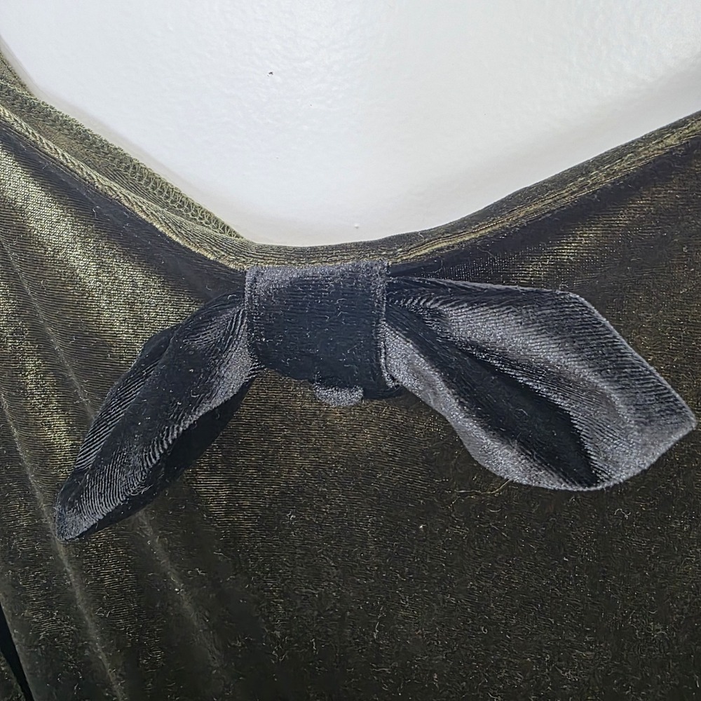 Unique Vintage Green Velvet Bow Devin 3/4 Sleeve Pin Up Swing Midi Dress XL - Picture 4 of 13